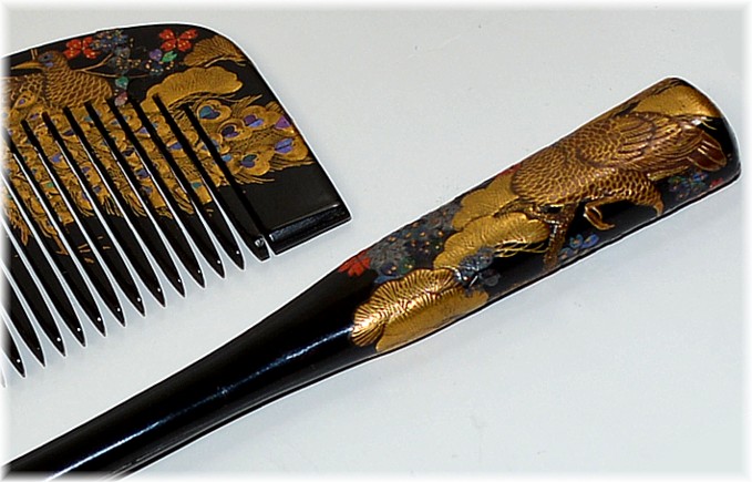 Japanese antique tortoise comb and pull-apart hair pin, 1920's