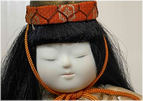 japanese antique kimekomi doll of a dancer with high golden hat