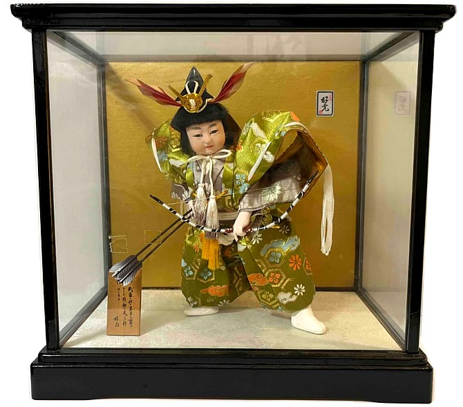 Japanese antique  Samurai doll  with big bow and arrows in his hands