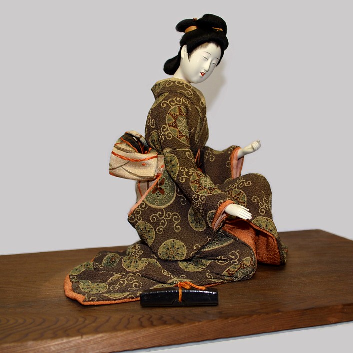 young japanese lady with writing box, Japanese antique doll