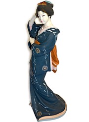 Japanese woman in dark-blue kimono, ceramic Hakata figurine, vintage
