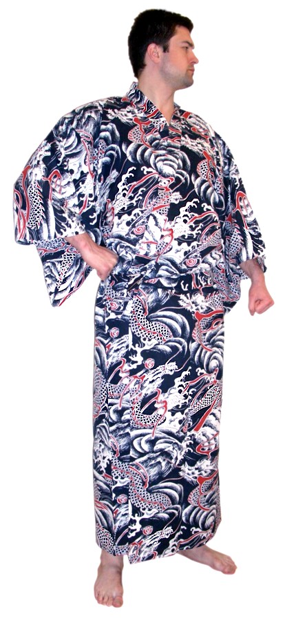 japanese traditional outfit: cotton  kimono  BLACK DRAGON