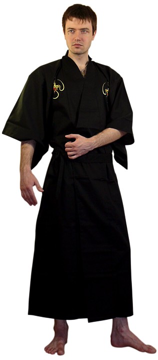 japanese style outfit: man's kimono Flame Dragon, cotton 100%