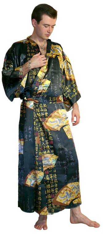 japanese man black silk kimono