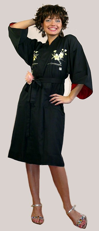 kimono robe with embroidery and lining, made in Japan