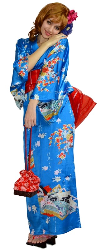 Japanese woman's blue  silk kimono