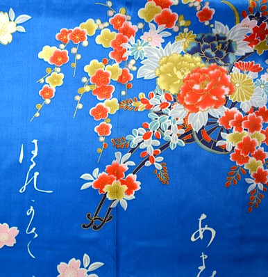 japanese blue silk kimono fabric pattern