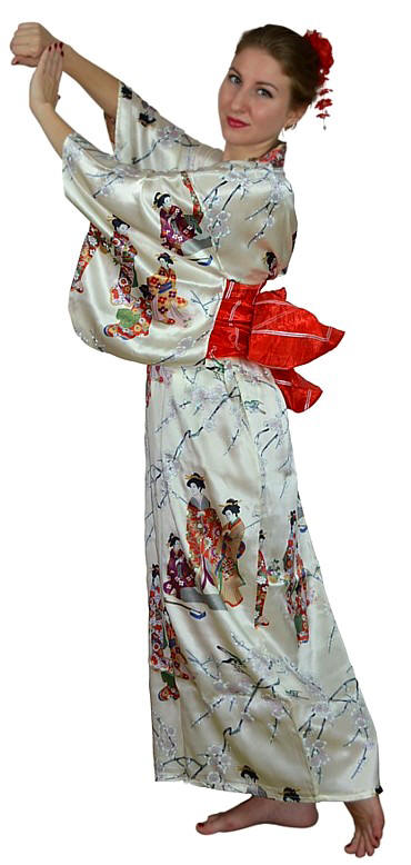 japanese woman's pure silk kimono gown