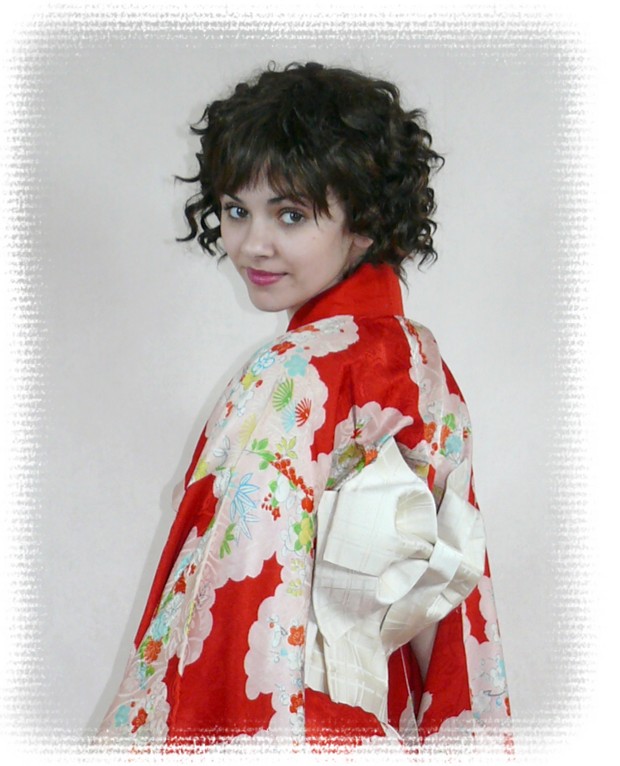 japanese silk kimono and pre-tied obi belt