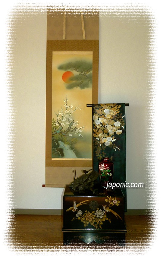 japanese scroll painting and obi belt