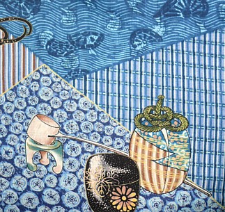 japanese traditional man's blue kimono: detail of fabric pattern