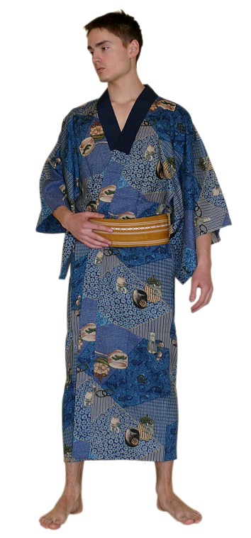 japanese traditional blue kimono, vintage
