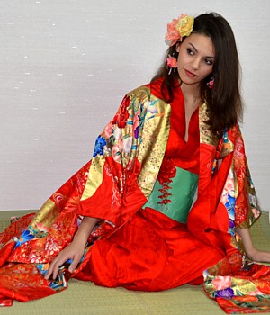 japanese wedding silk hand painted and gilded  kimono